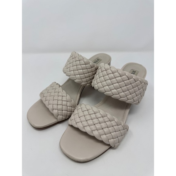 Steve Madden Daphnee Bone White Woven Heeled Sandals - Picture 2 of 6